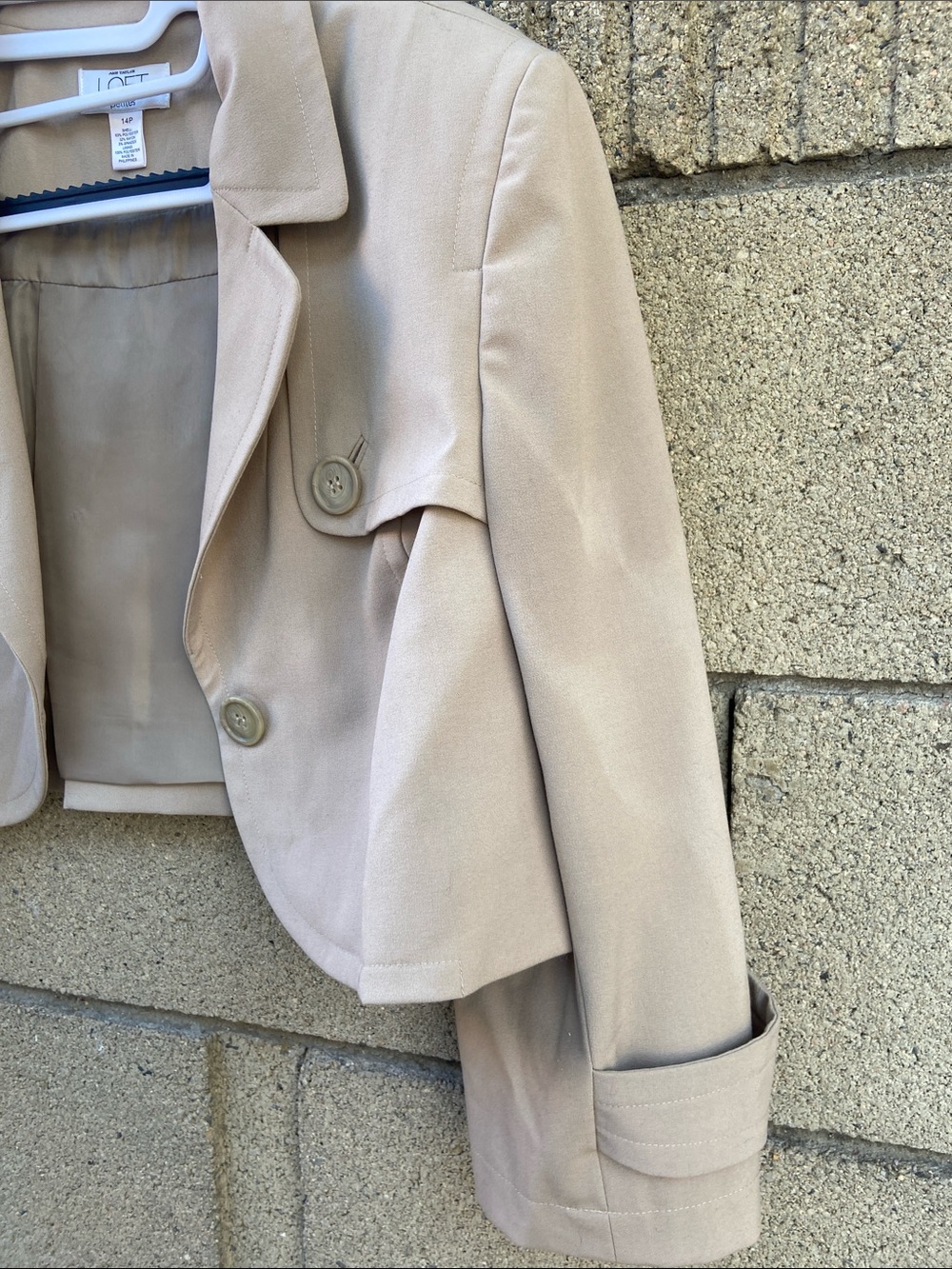LOFT Beige Cropped Trench-Style Blazer Jacket - Picture 3 of 7